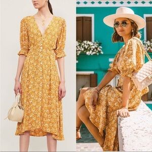 Faithfull The Brand Rafa Dress | Yellow Floral Marigold Print | Size 6